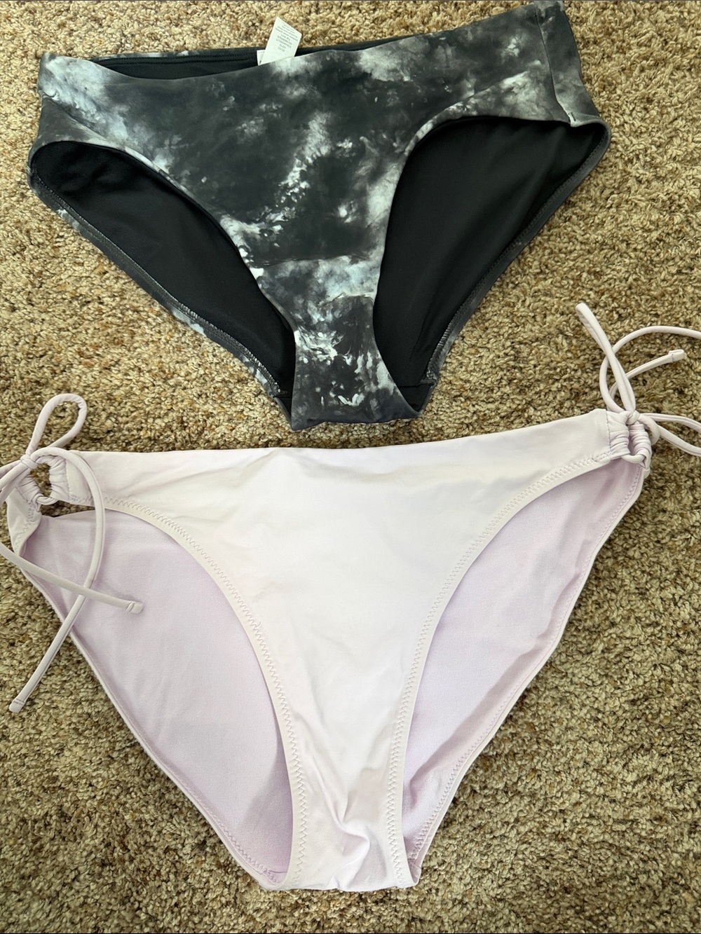 NWOT Athleta Black Tie-Dye Bikini Bottoms + Light Pink Side-Tie Bikini Bottom